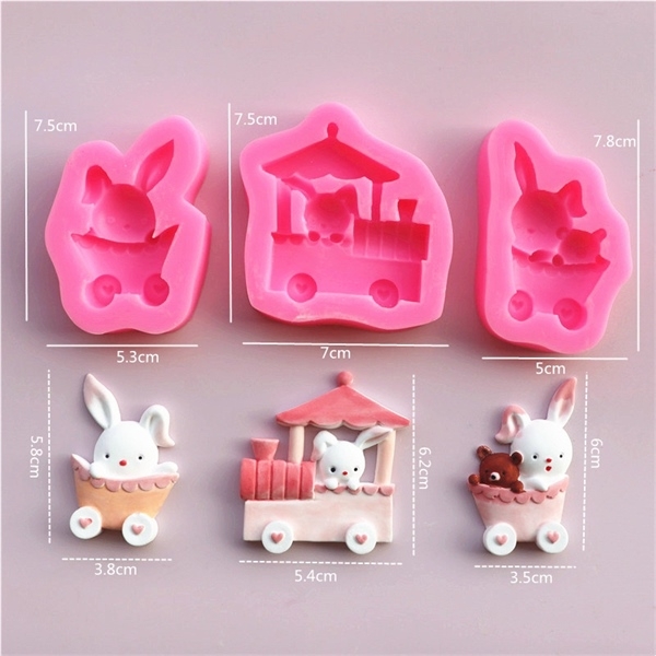 Khuôn Silicon - Động Vật - Con Thỏ Xe Set 3