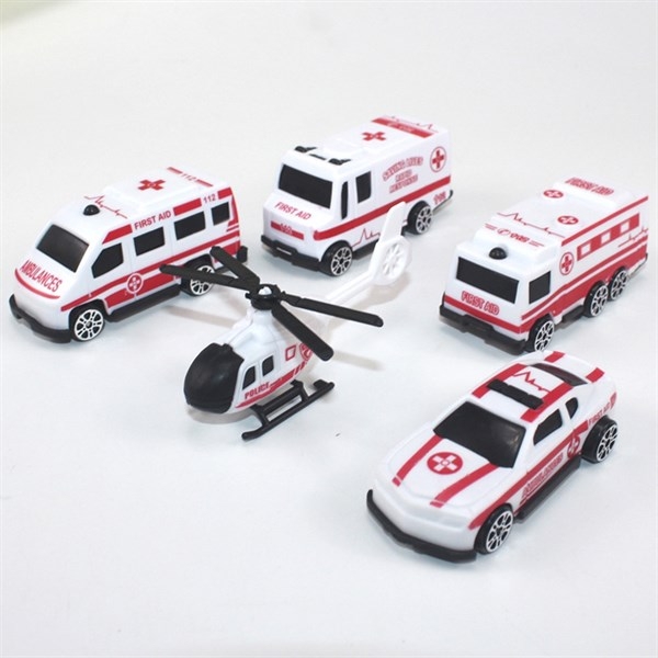 Set Xe Cộ Nhựa - PKD - Set 5 - Trực Thăng Xe Cứu Thương