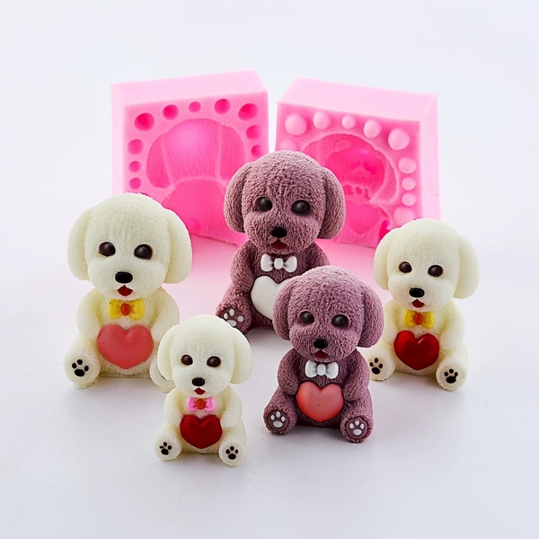 Khuôn Silicon Động Vật Con Chó Tim 2 Mảnh 6.5cm