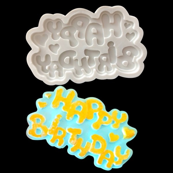 Khuôn Silicon - Chữ Happy - Kèm Tim