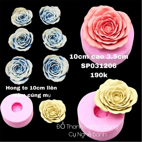 Khuôn Silicon - Hoa Hồng Lai - Xòe Nhụy - 10cm