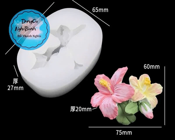 Khuôn Silicon - Chùm Hoa Dâm Bụt - Kèm Lá 7.7cm