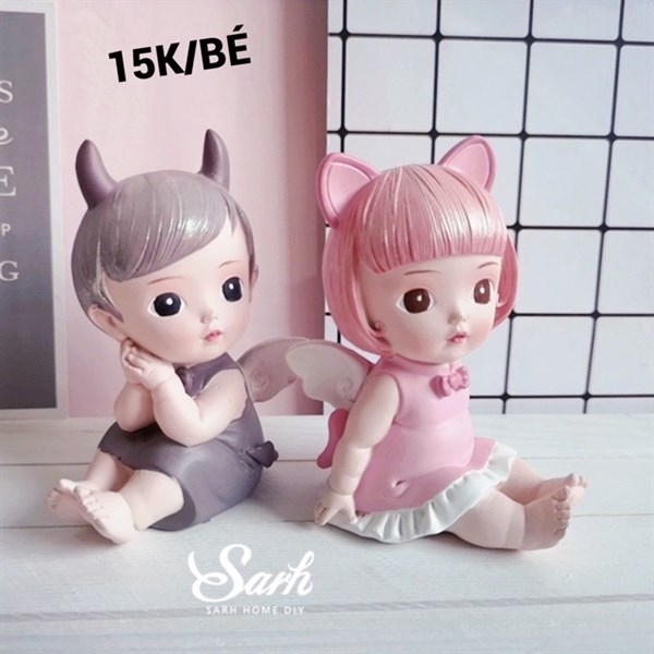 Tượng Thiên Thần - Tiên - Búp Bê Nhựa - PKD - Set 2 - Cặp Bé Ngồi