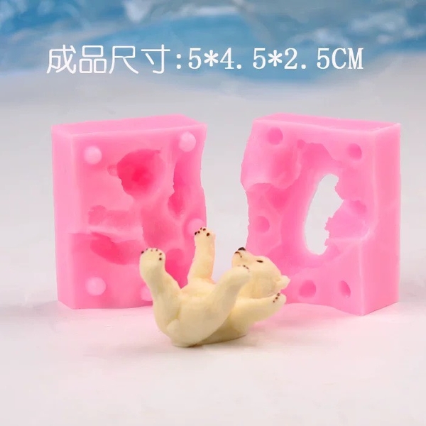 Khuôn Silicon - Động Vật - Gấu Bắc Cực Nằm 2 Mảnh 5cm