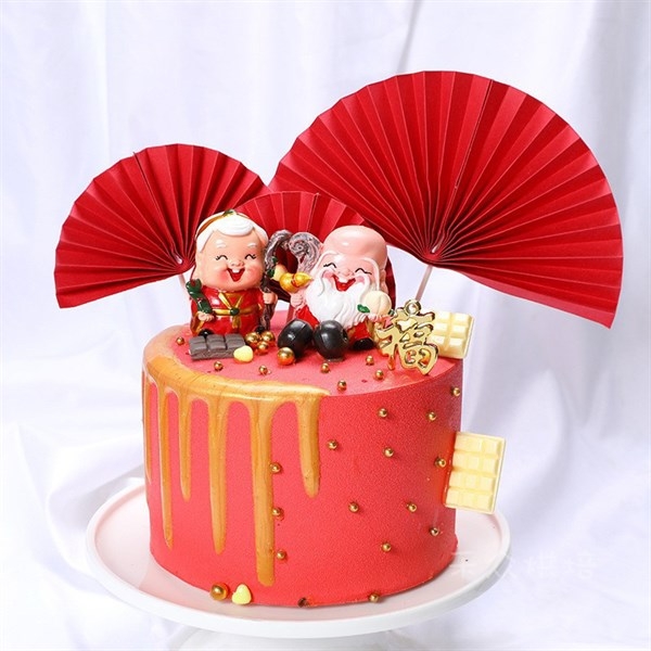 Quạt Đỏ Phụ Kiện Trang Trí Bánh - set 2 quạt đỏ
