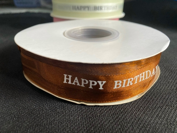 Ruy Băng Voan In Chữ Happy Birthday Phụ Kiện Trang Trí Bánh - màu nâu 4
