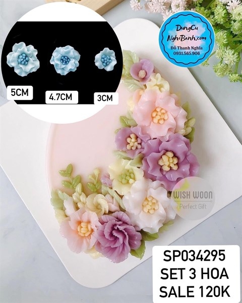 Khuôn Silicon - Hoa Mẫu Đơn - Sl120k - Set 3 - 3-5cm - Nhụy Nhúm