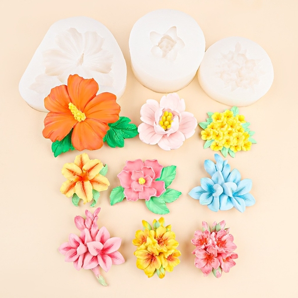 Khuôn Silicon - Chùm Hoa Cúc - Cánh Thẳng Kèm Lá 7.1cm