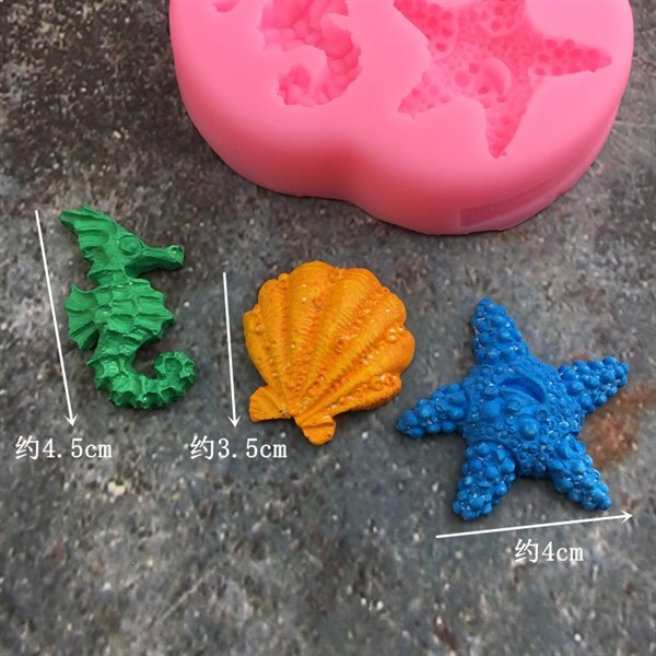 Khuôn Silicon - Sinh Vật Biển TH - 4.5cm Cá Ngựa Sò Sao - 3c