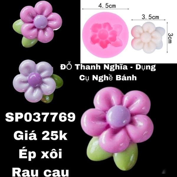 Khuôn Silicon - Hoa Mai Đào 5 cánh tròn kèm lá 3.5x3cm