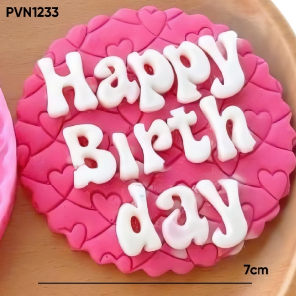 Khuôn Silicon - Mặt Ép Chữ Happy Birthday Tròn 7cm