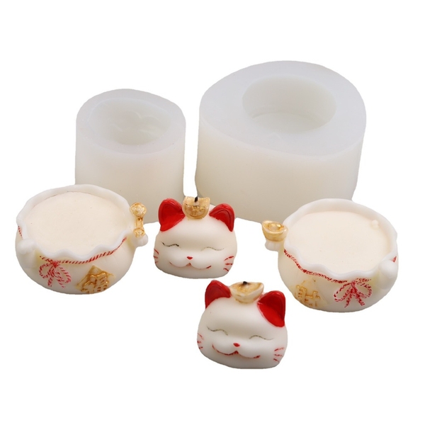 Khuôn Silicon - Động Vật - Mèo Thần Tài - Thỏi Vàng SL100