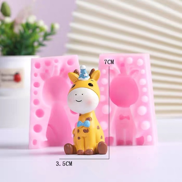 Khuôn Silicon - Động Vật - Con Hươu Cao Cổ 2 Mảnh Đội Nón 7cm