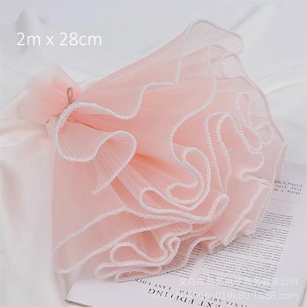 Cuộn Voan - Viền Bi -28cm Dài 2m - HỒNG