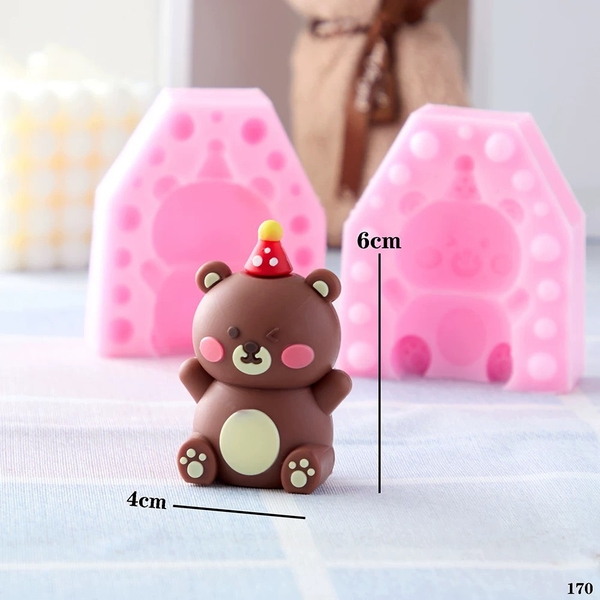 Khuôn Silicon - Động Vật - Gấu Đội Nón 2 Mảnh 6cm