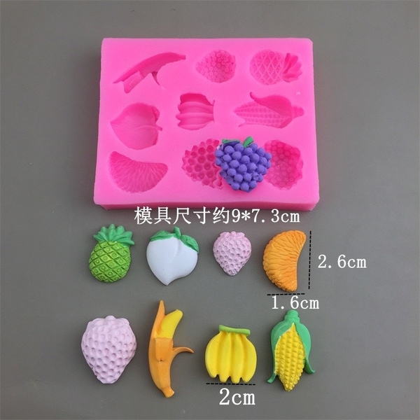 Khuôn Silicon - Trái Cây - Chuối Bắp Cam Khóm Vĩ 9c 2.6cm Vuông TH