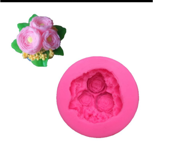 Khuôn Silicon - Hoa Hồng Trà - LAI - SHH - 8cm - Chùm Hồng Trà 3 Kèm Lá