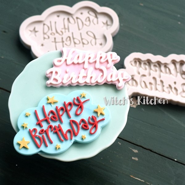 Khuôn Silicon - Chữ Happy - Nghiêng Kèm Sao Mây