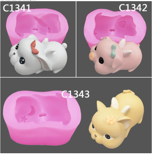 Khuôn Silicon - Động Vật - Heo Nằm Nơ Tai Dài