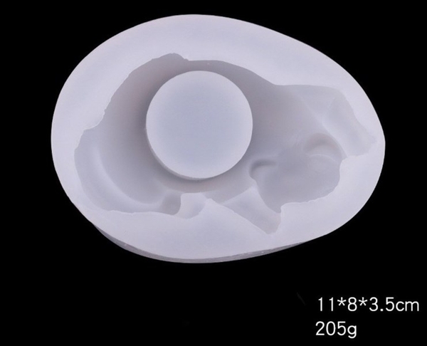 Khuôn Silicon - Động Vật - Mèo Nằm Chậu 11cm