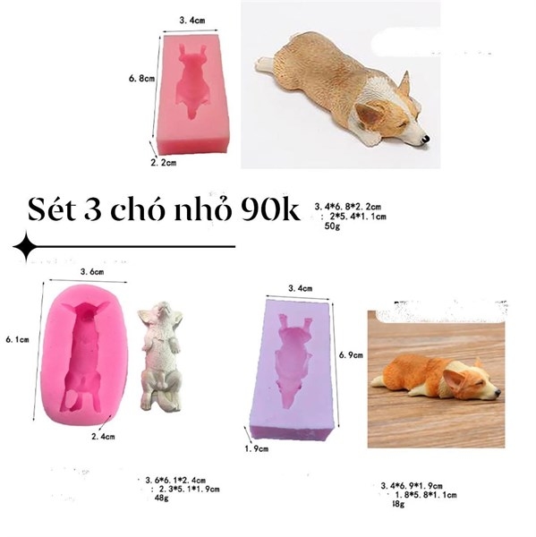 Khuôn Silicon - Động Vật - Chó Nằm Set 3