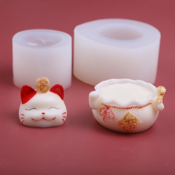 Khuôn Silicon - Động Vật - Mèo Thần Tài - Thỏi Vàng SL100