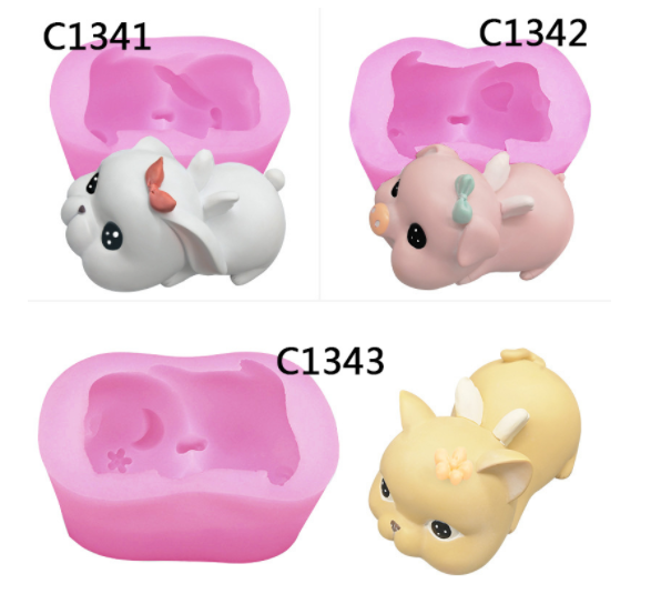 Khuôn Silicon - Động Vật - Heo Nằm Nơ Tai Dài