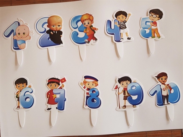 Set Cắm - Bé Trai Bé Gái (24 Thẻ) - Phụ Kiện Trang Trí - Bé Trai - Số 8