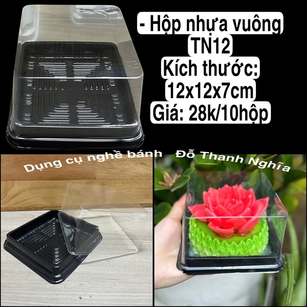 Hộp Nhựa - Vuông TN12 - 12x12cm Cao 7.2cm Đế Đen