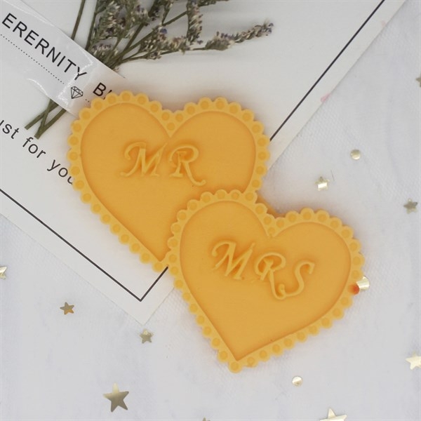 Khuôn Silicon - Trái Tim Kiểu - Mr-Mrs Đôi Lồng Viền