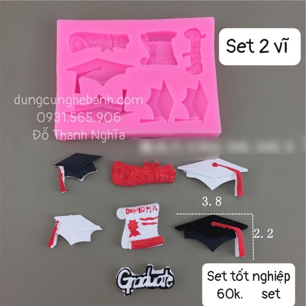 Khuôn Silicon - Nón Tốt Nghiệp Set 2