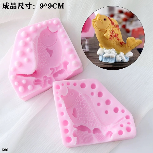 Khuôn Silicon - Biển - Cá Koi Cá Chép Vượt Vũ Môn 9cm 2 Mảnh