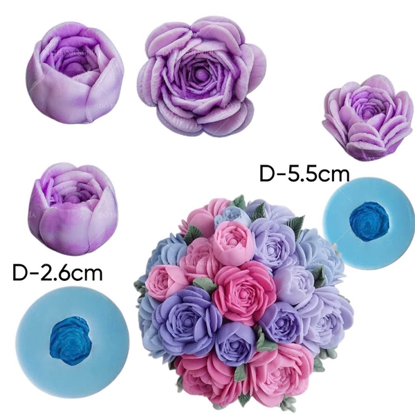 Khuôn Silicon - Hoa Trà Mẫu Đơn Thái D29 D31 - set 2