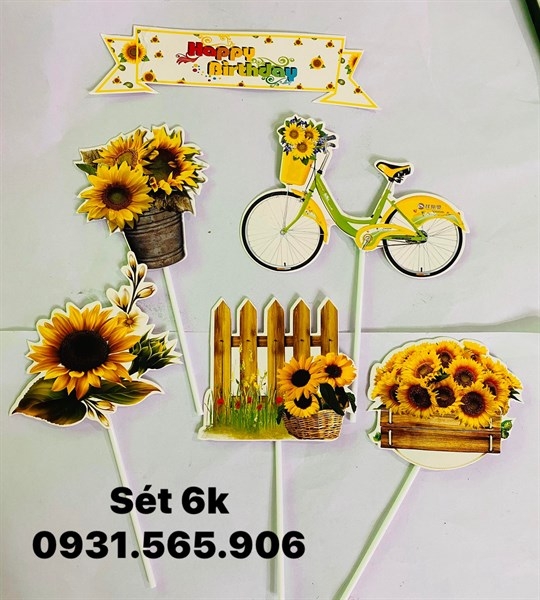 Set Cắm Xe Đạp Hoa Vàng Phụ Kiện Trang Trí Bánh