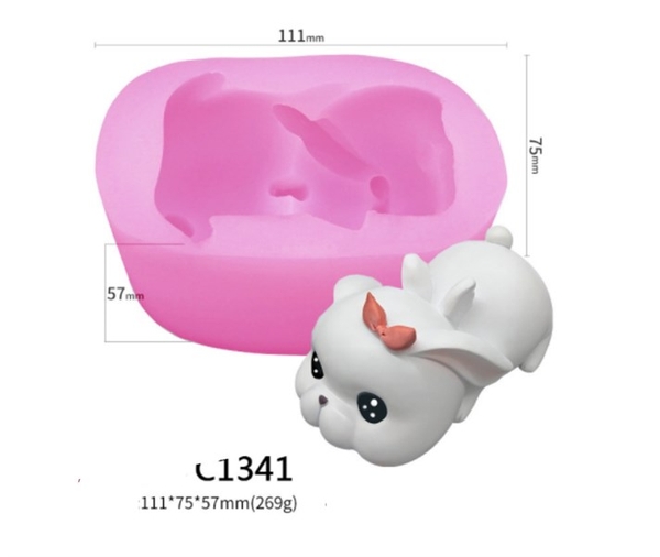 Khuôn Silicon - Động Vật - Heo Nằm Nơ Tai Dài