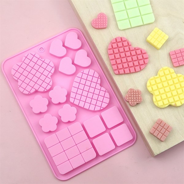 Khuôn Silicon - Trái Tim Kiểu - Hoa Vuông 12cm