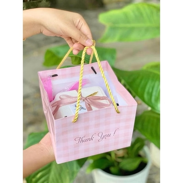 Túi Giấy - Quai Xách - Vuông 16x16cm Cao 12cm - Xanh Sọc Trắng