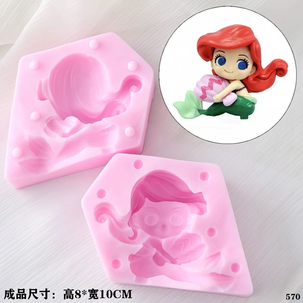Khuôn Silicon - Biển Tiên Cá 2 Mảnh Ngồi Ôm Sò 10cm