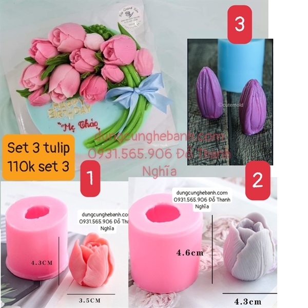 Khuôn Silicon - Hoa Tulip - SL110 - Set 3 - Nụ Búp Hoa