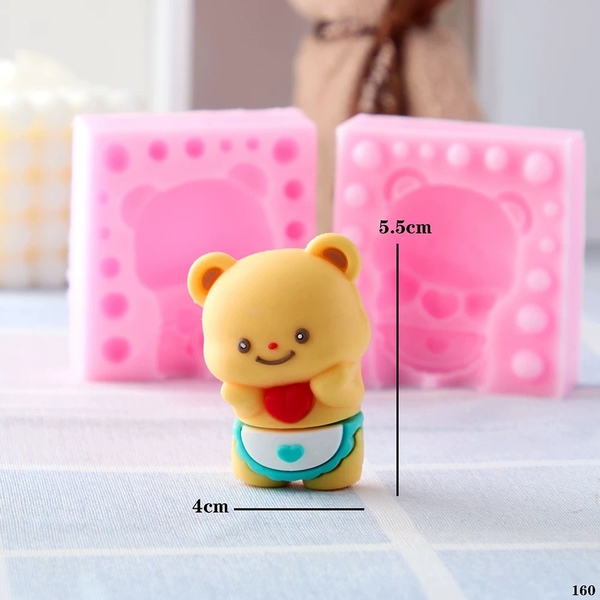 Khuôn Silicon - Động Vật - Gấu Tim 2 Mảnh 5.5cm