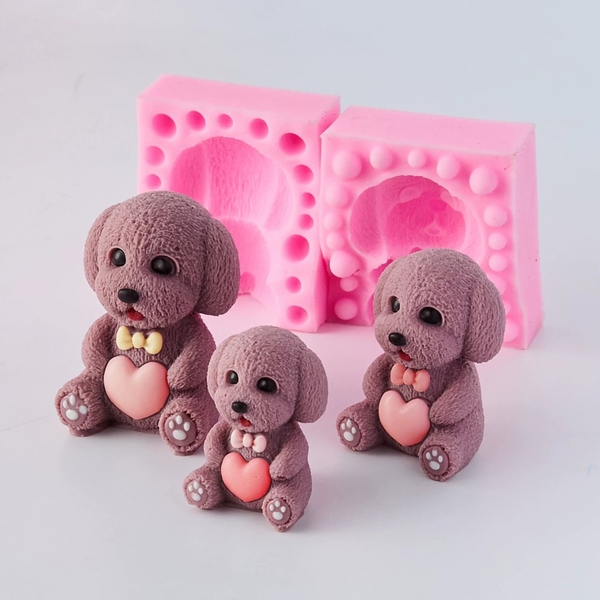Khuôn Silicon Động Vật Con Chó Tim 2 Mảnh 6.5cm
