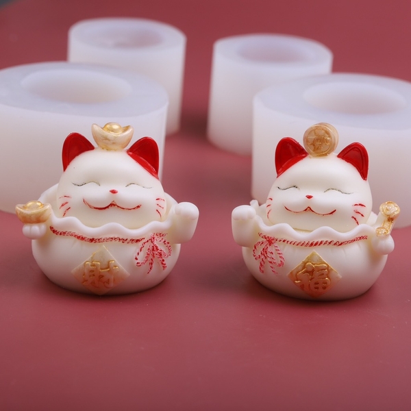 Khuôn Silicon - Động Vật - Mèo Thần Tài - Thỏi Vàng SL100