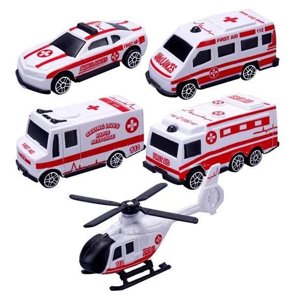 Set Xe Cộ Nhựa - PKD - Set 5 - Trực Thăng Xe Cứu Thương