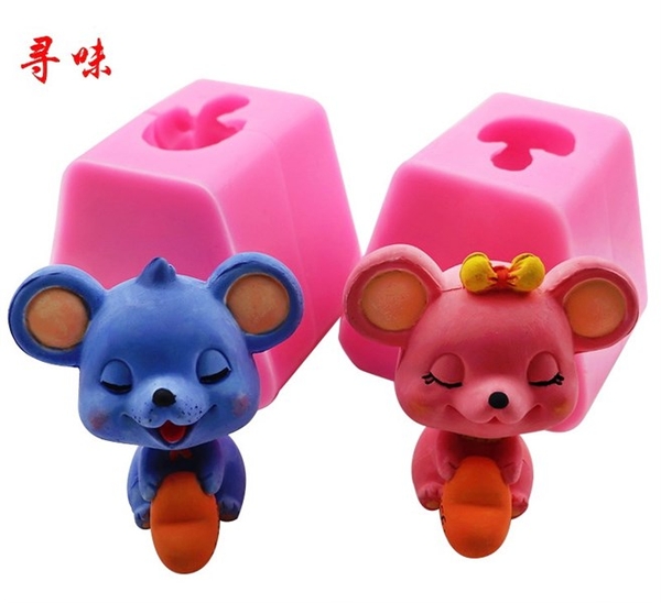 Khuôn Silicon - Động Vật - Chuột Cầm Tim - chuột cái chuột nữ nơ