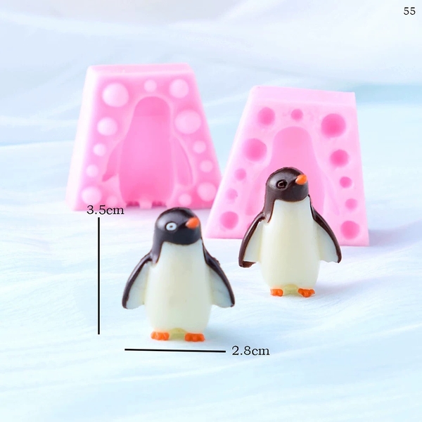 Khuôn Silicon - Động Vật - Chim Cánh Cụt 2 Mảnh 3.5cm Nghiêng