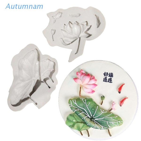 Khuôn Silicon - Mặt Ép Hoa Sen - Set 2 - Hoa Lá Sen Cá