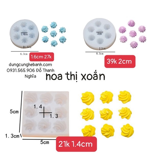 Khuôn Silicon - Hoa Thị - Sò Xoắn 9c - 1.3cm