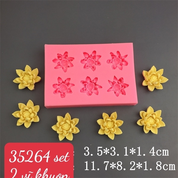 Khuôn Silicon - Hoa Sen Cánh Nhọn Vĩ 6 hoa 3.5cm