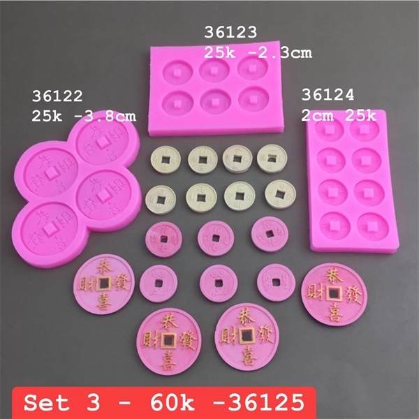 Combo 3 Khuôn Silicon Thỏi Vàng Đồng Tiền Tròn
