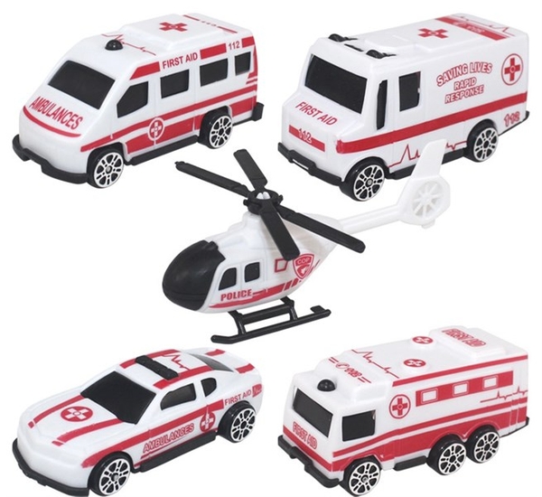Set Xe Cộ Nhựa - PKD - Set 5 - Trực Thăng Xe Cứu Thương